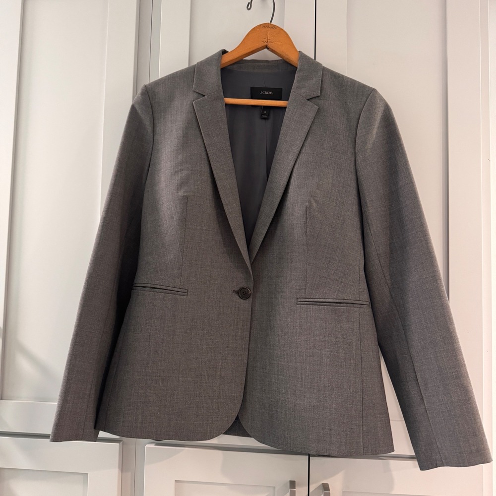 J.Crew Womens Italian Wool Bi-Stretch One Button Blazer Grey Size 12 Gray Jacket